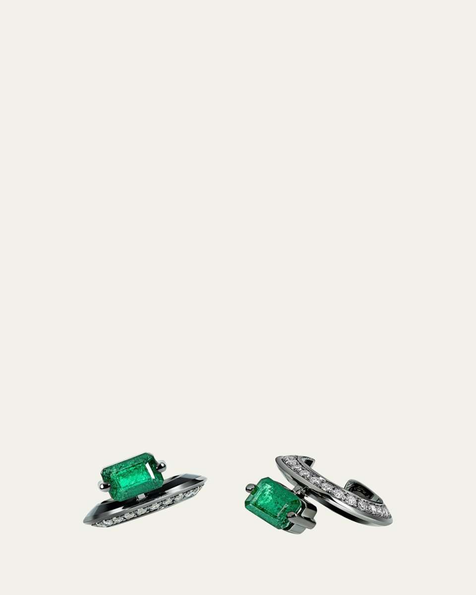Linette 18K Black Gold Diamond and Emerald Ear Cuff, Single